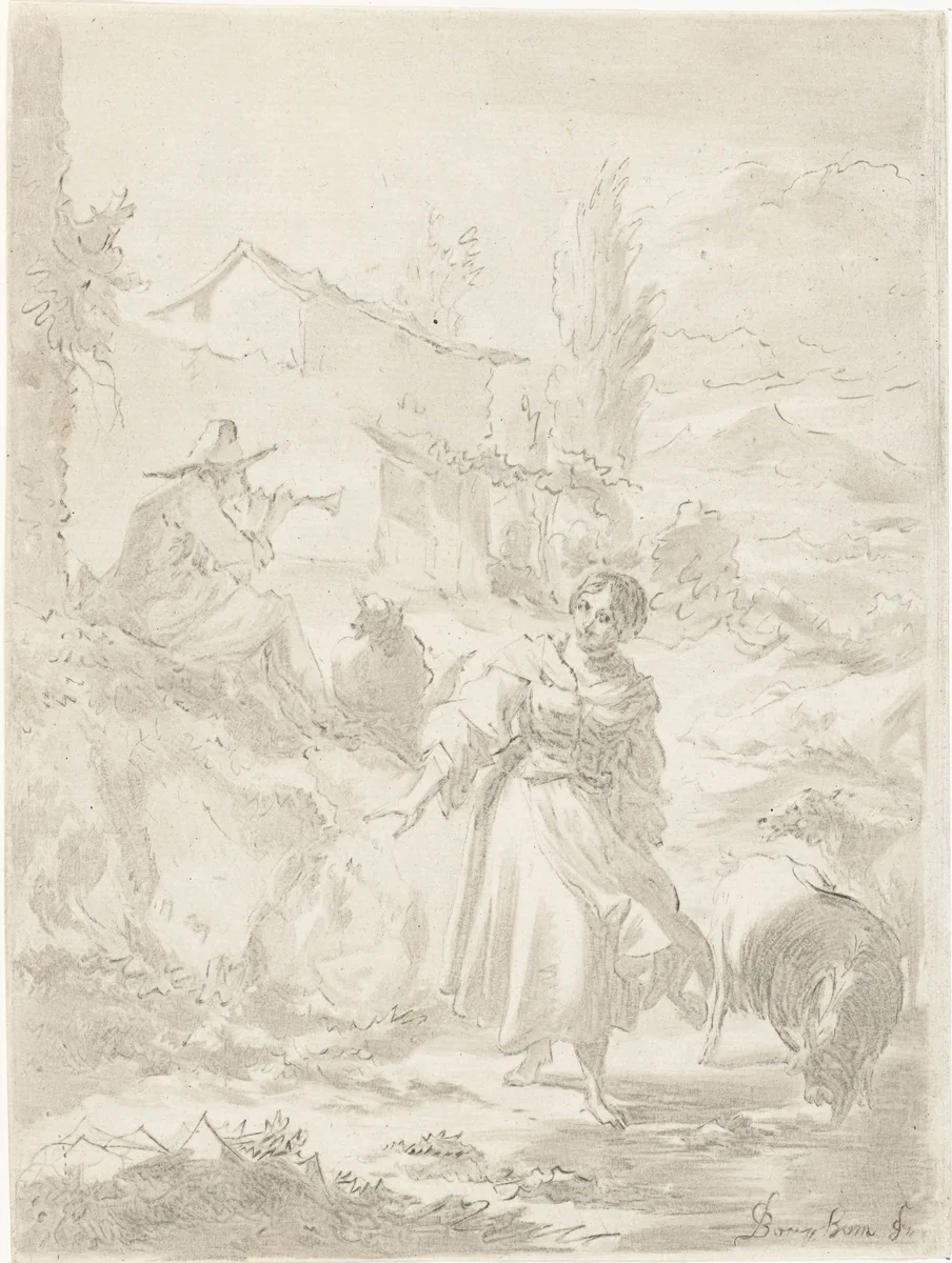 Herder met schalmei by Jurriaan Cootwijck, print, 1724-1798