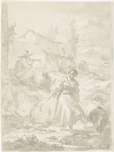 Herder met schalmei by Jurriaan Cootwijck, print, 1724-1798