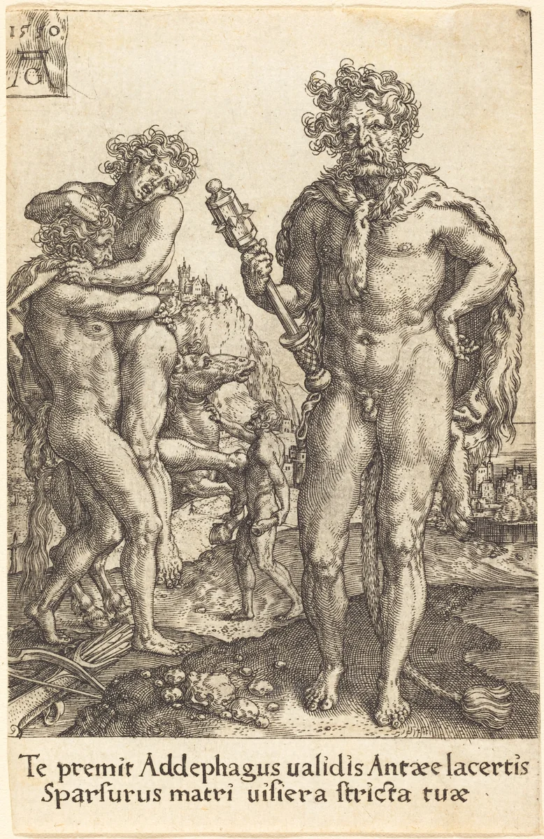 Hercules and Anthaeus by Heinrich Aldegrever, print, 1550