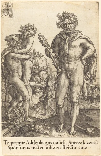 Hercules and Anthaeus by Heinrich Aldegrever, print, 1550