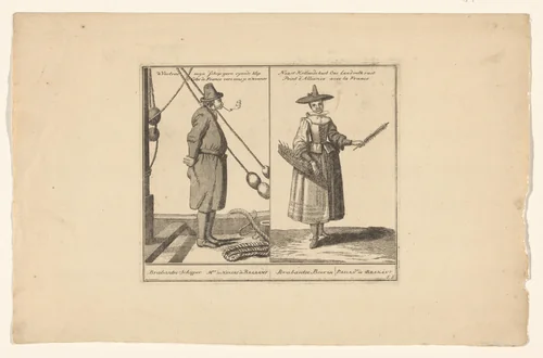 Een Brabantse schipper en een Brabantse boerin by Abraham Allard, print, 1676-1725