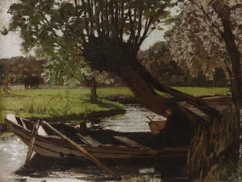 Boat with a Pollard Willow by Matthijs Maris, painting, 1863