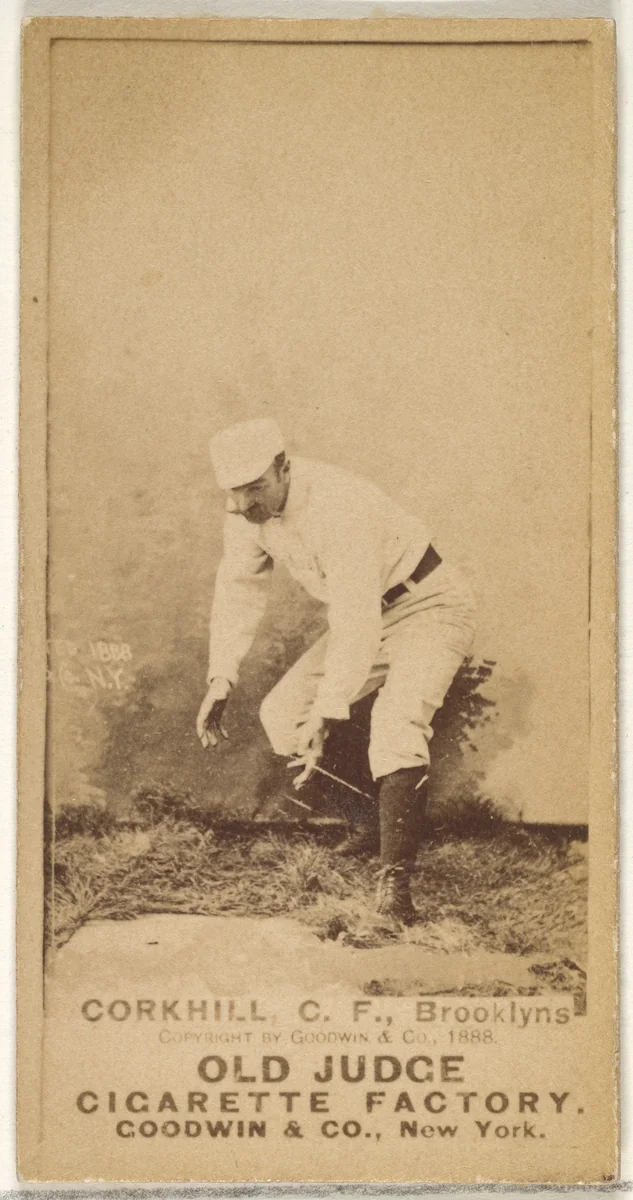Corkhill, Center Field, Brooklyn Bridegrooms, from the Old Judge series (N172) for Old Judge Cigarettes by Goodwin & Company, photograph, 1888