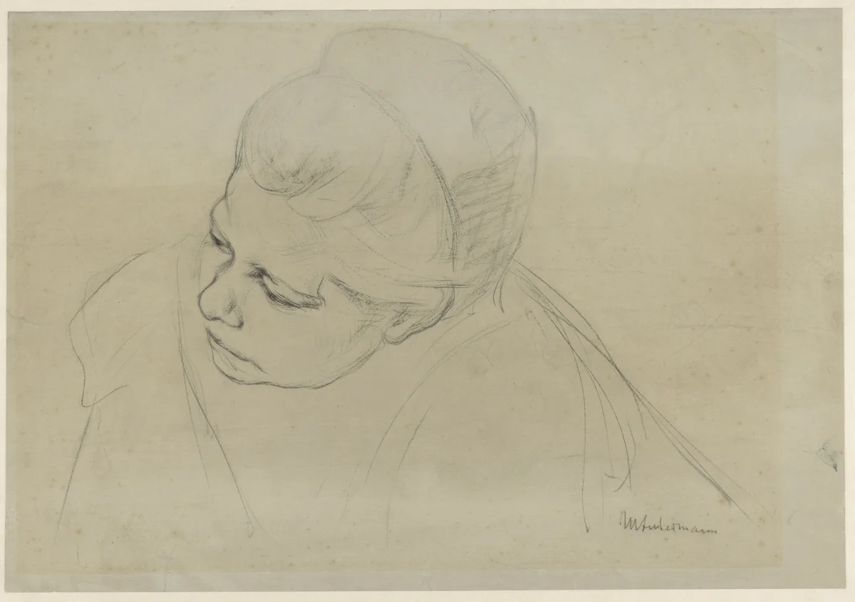 Studie van een voorovergebogen vrouwenfiguur by Max Liebermann, drawing, 1857-1935