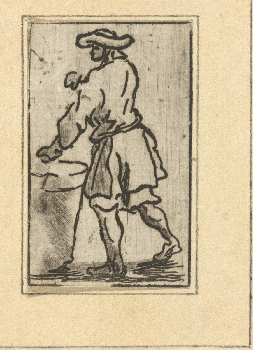 Staande man bij een vat by Jacob Hoolaart, print, 1728-1789