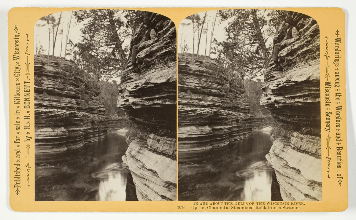 Up the Channel at Steamboat Rock from a Steamer, No. 1076 from the series "In and About the Dells of the Wisconsin River" by Henry Hamilton Bennett, photograph, 1870-1908