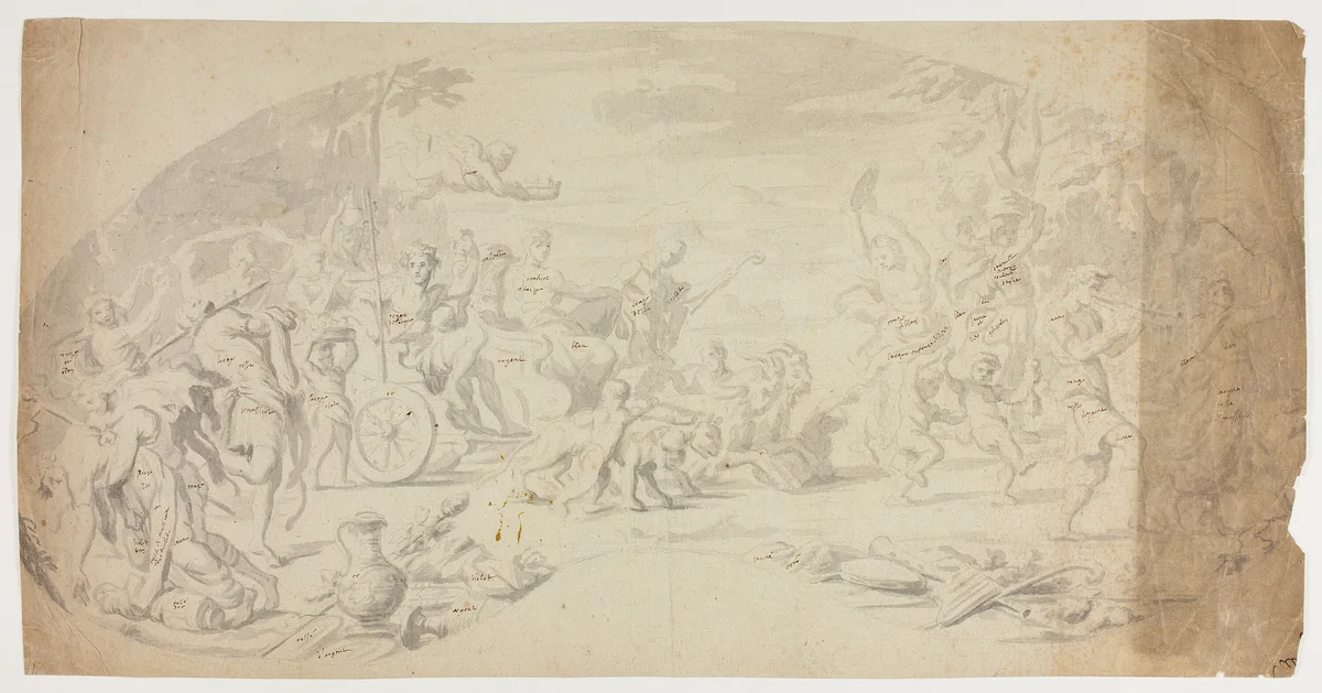 Triumph of Bacchus and Ariadne by Annibale Carracci, drawing, 1600-1699