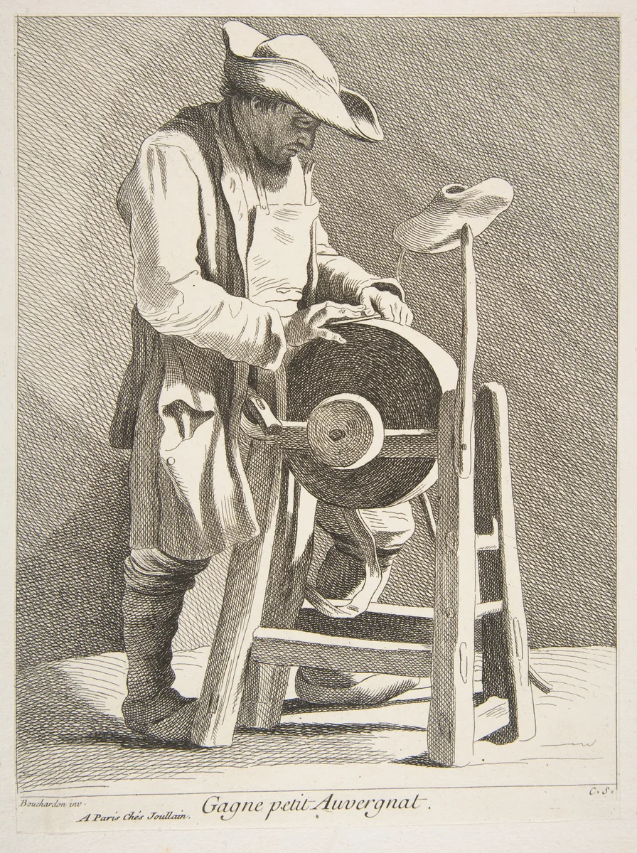 Knife Sharpener by Anne Claude Philippe de Tubières, print, 1742