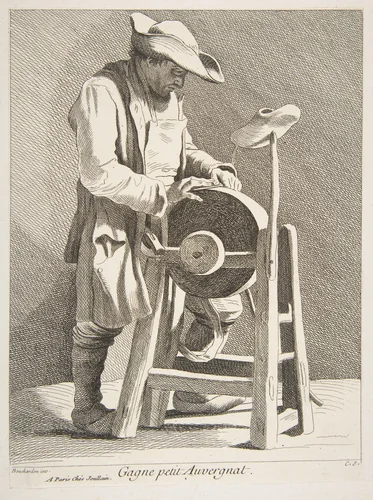 Knife Sharpener by Anne Claude Philippe de Tubières, print, 1742