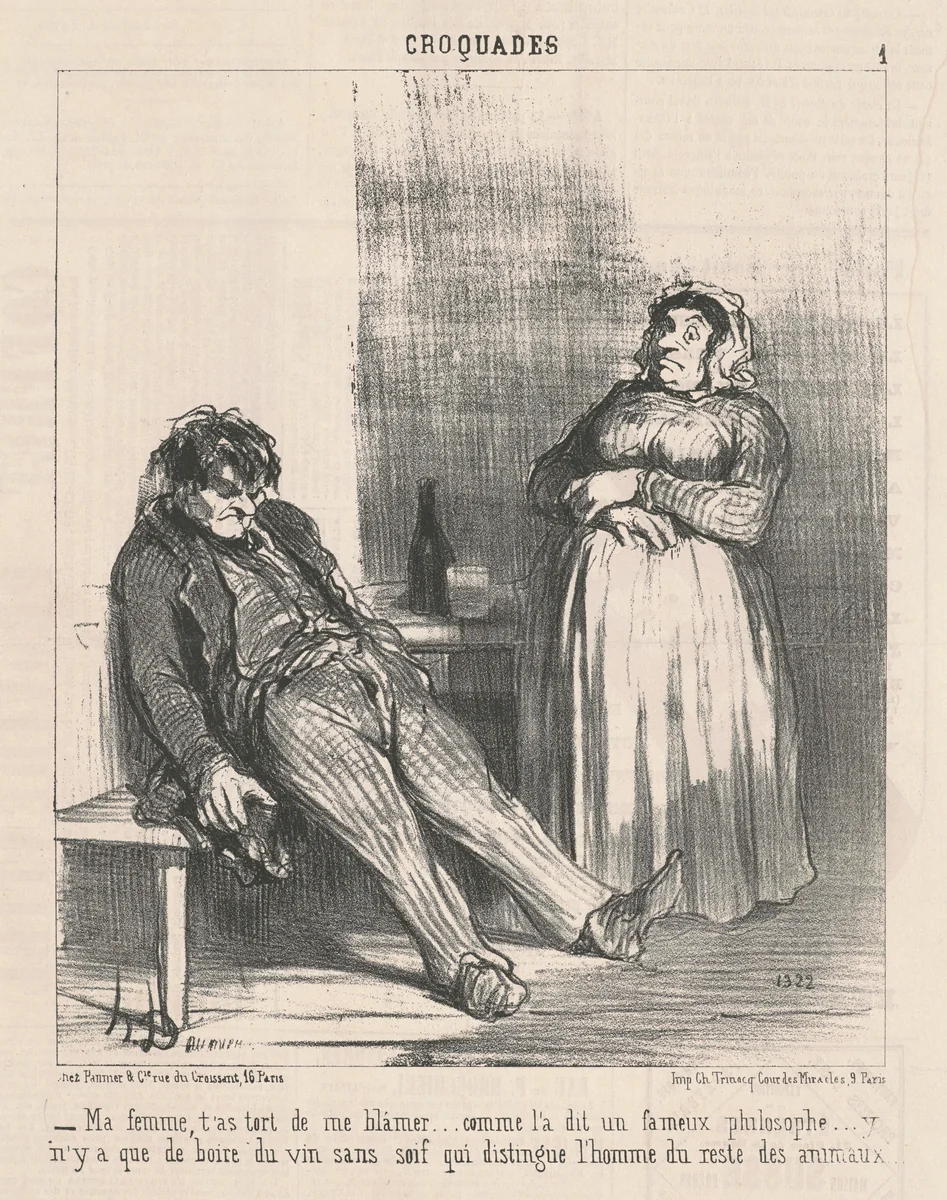 Ma femme, t'as tort de me blamer ... by Honoré Daumier, print, 1851