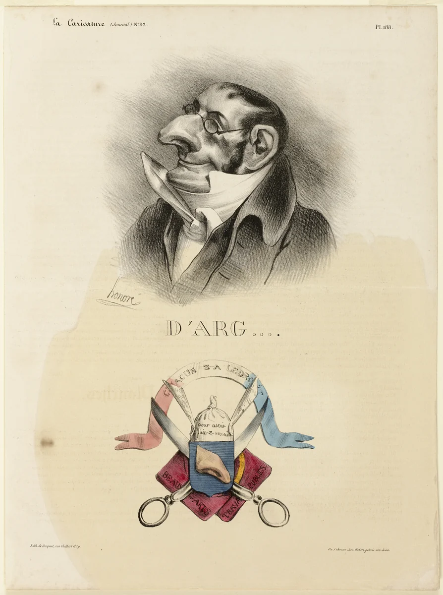 D'Arg...., plate 188 from Célébrités de la Caricature by Honoré-Victorin Daumier, print, 1832