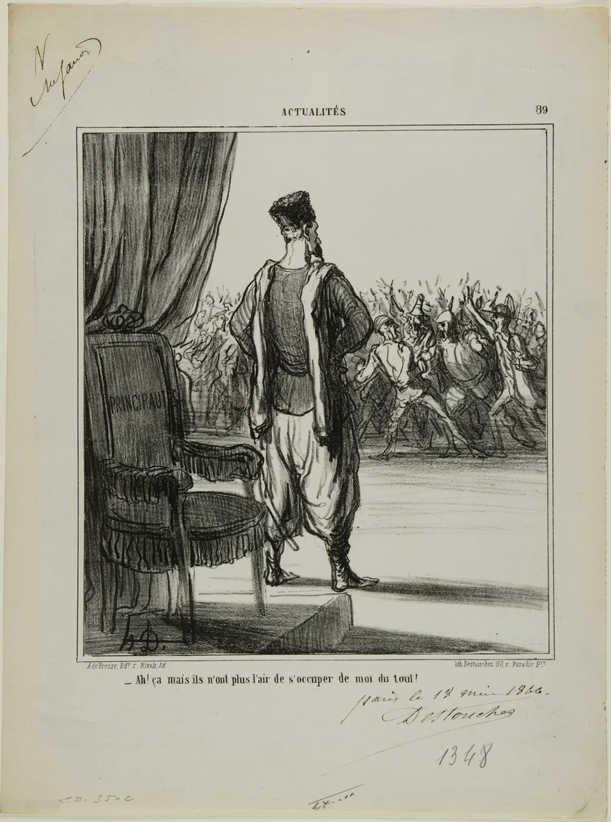 “What about that..., they don't seem to be interested in me any more,” plate 89 from Actualités by Honoré-Victorin Daumier, print, 1866