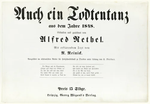 Auch ein Todtentanz, title page and text by Alfred Rethel, print, 1848