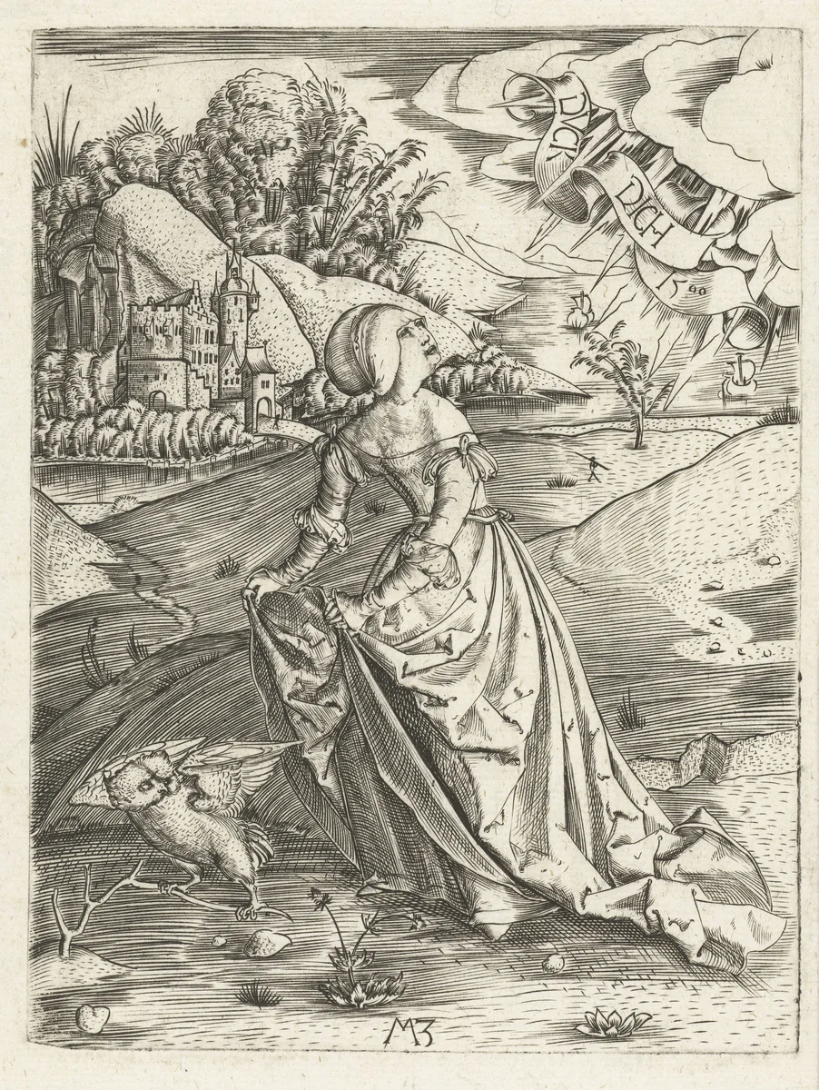 De vrouw met de uil by Unknown, print, 1500