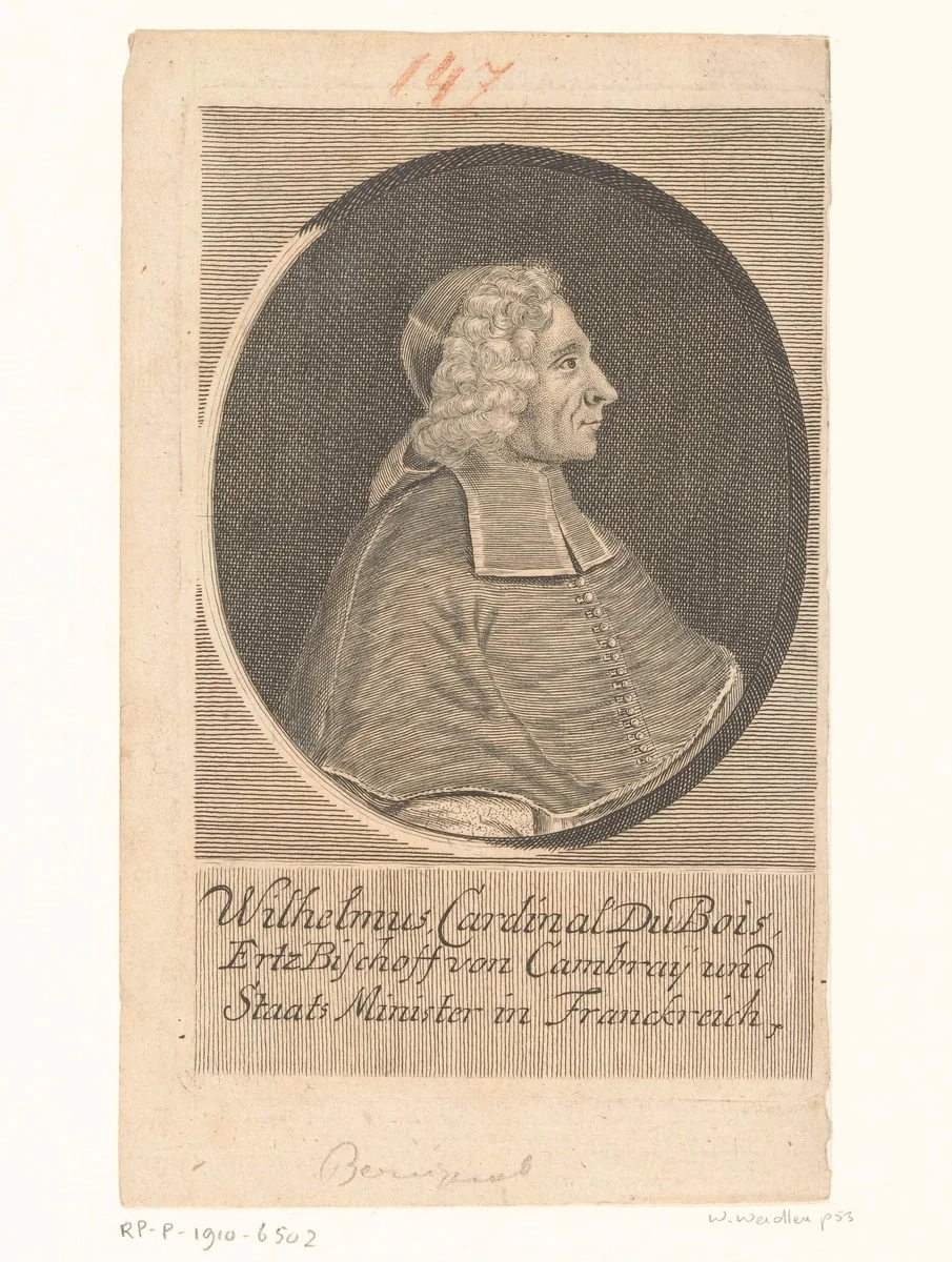 Portret van Guillaume Dubois by Martin Bernigeroth, print, 1722