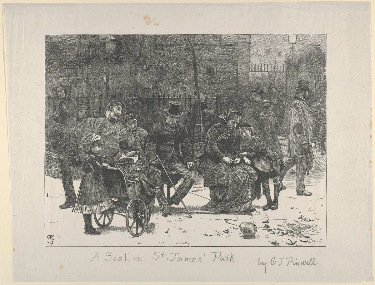 A Seat in St. James's Park by George John Pinwell, print, 1870