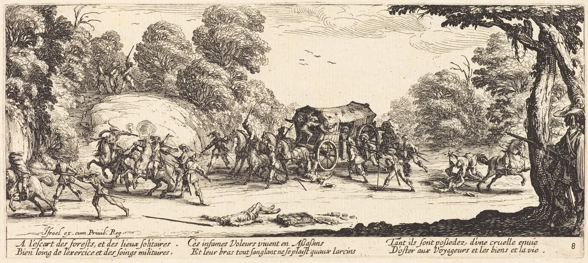 Attack on a Coach by Jacques Callot, print, 1633