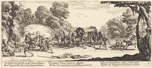Attack on a Coach by Jacques Callot, print, 1633
