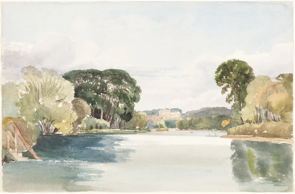 River Scene with Distant Castle by James Bulwer, drawing, 1794-1874