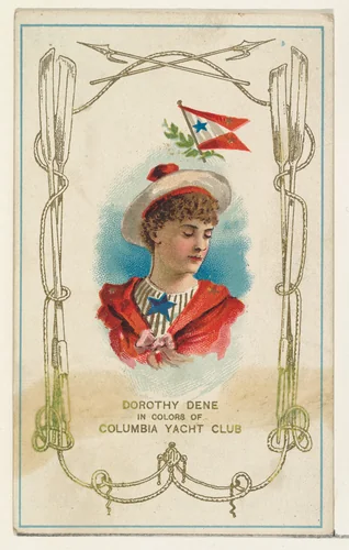 Dorothy Dene in Colors of Columbia Yacht Club, from the Yacht Colors of the World series (N140) issued by Duke Sons & Co. to promote Honest Long Cut Tobacco by W. Duke, Sons & Co., print, 1890