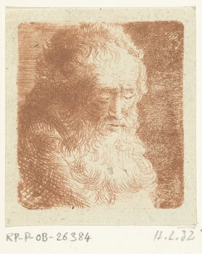 Oude man met baard met de blik naar beneden gericht: driekwart, naar rechts by Ernst Willem Jan Bagelaar, print, 1798-1837