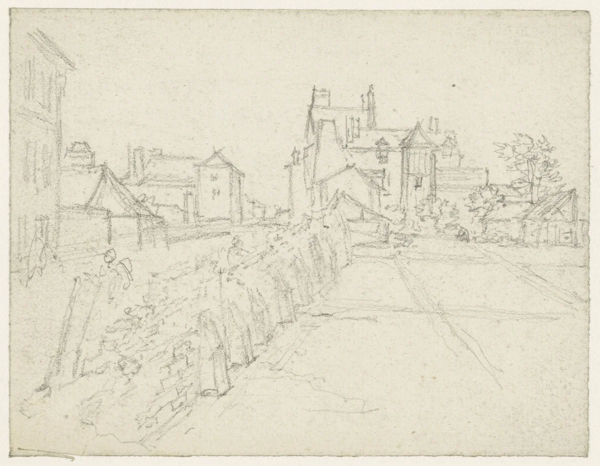 Straat waarin een muur afgebroken wordt by Georges Michel, drawing, 1773-1843