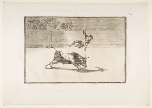 Plate 20 from "La Tauromaquia": The agility and audacity of Juanito Apiñani in [the ring] at Madrid by Goya, print, 1816