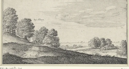 Rivierlandschap met wandelende figuren nabij Albury by Wenceslaus Hollar, print, 1645