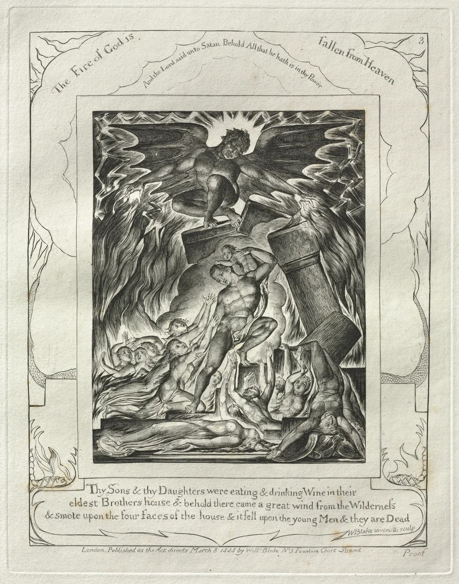 The Book of Job: Pl. 3, Thy Sons and thy Daughters were eating and drinking Wine in their / eldest Brothers house by William Blake, other, 1825