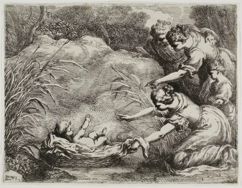 The Finding of Moses by Bartolomeo Biscaino, print, 1650-1660