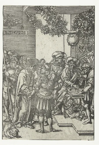 Pilatus wast zijn handen by Lucas Cranach, print, 1509