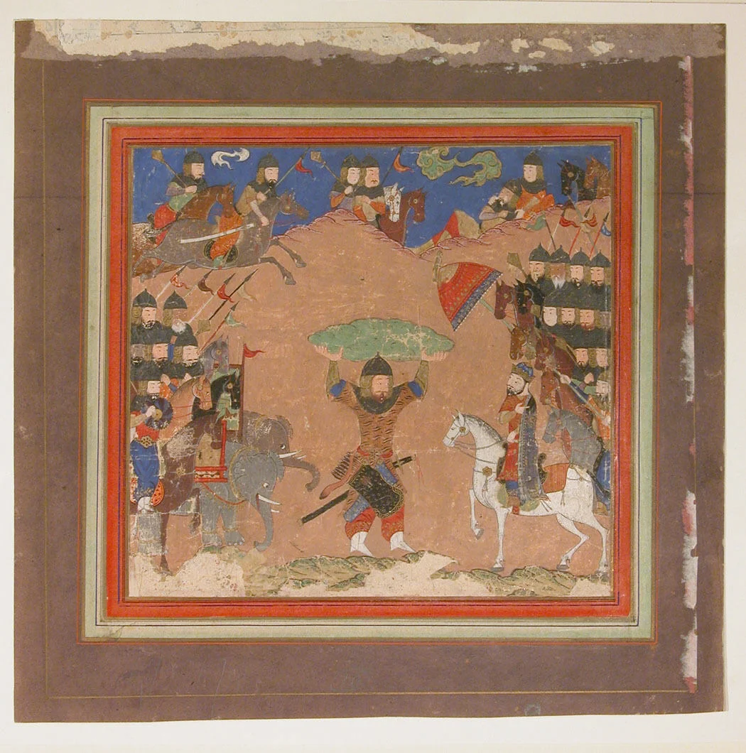 "Rustam Carrying the King of Mazandaran to Kai Kavus", Folio from a Shahnama (Book of Kings) by Abu'l Qasim Firdausi, manuscript, 1405-1465