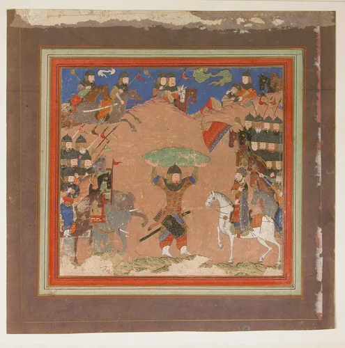 "Rustam Carrying the King of Mazandaran to Kai Kavus", Folio from a Shahnama (Book of Kings) by Abu'l Qasim Firdausi, manuscript, 1405-1465