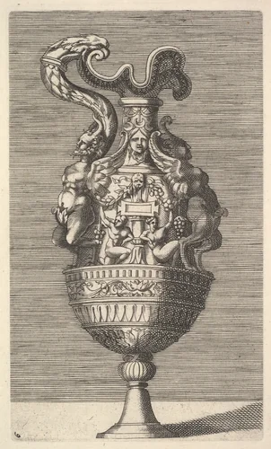 Vase with Two Winged Satyrs by René Boyvin, print, 1600-1690