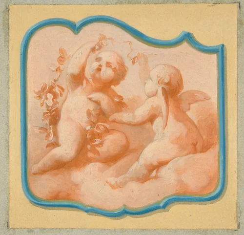Two putti on clouds by Jules-Edmond-Charles Lachaise, drawing, 1850-1900