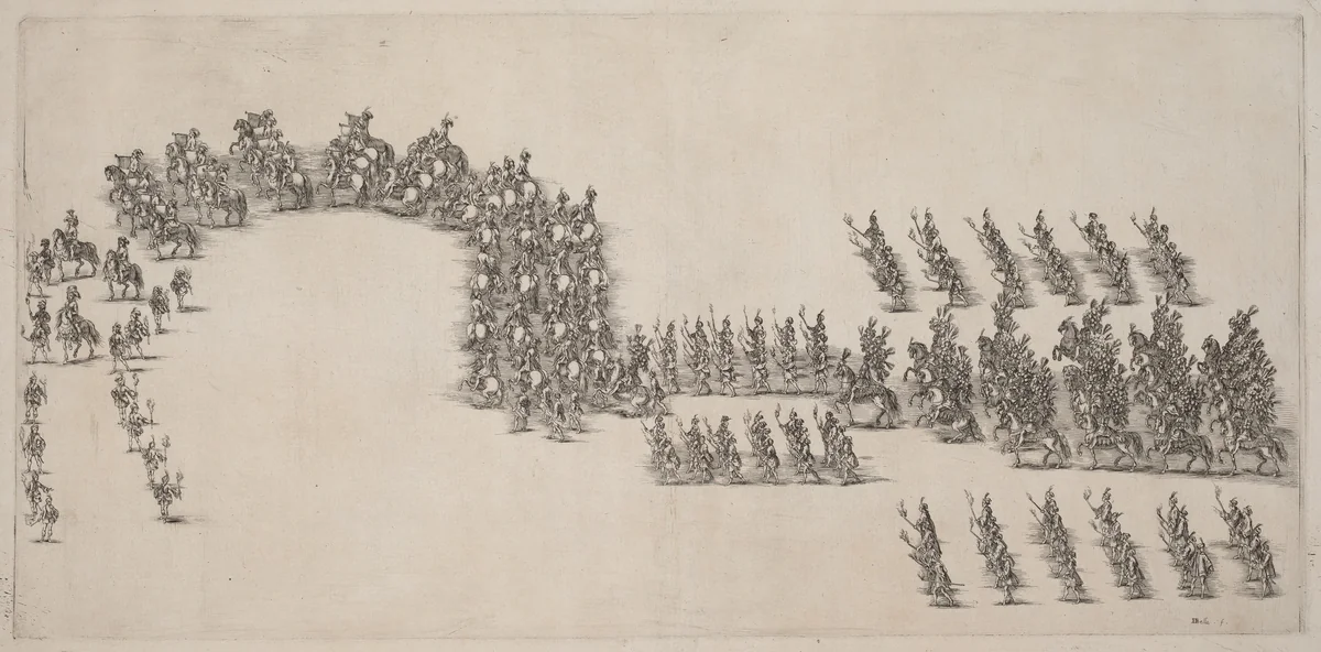 A Procession of Sixty Cavaliers and Torch Bearers by Stefano della Bella, print, 1652