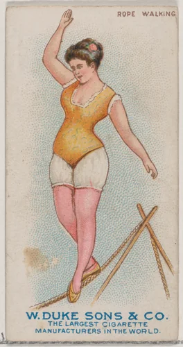 Rope Walking, from the Gymnastic Exercises series (N77) for Duke brand cigarettes by W. Duke, Sons & Co., print, 1887