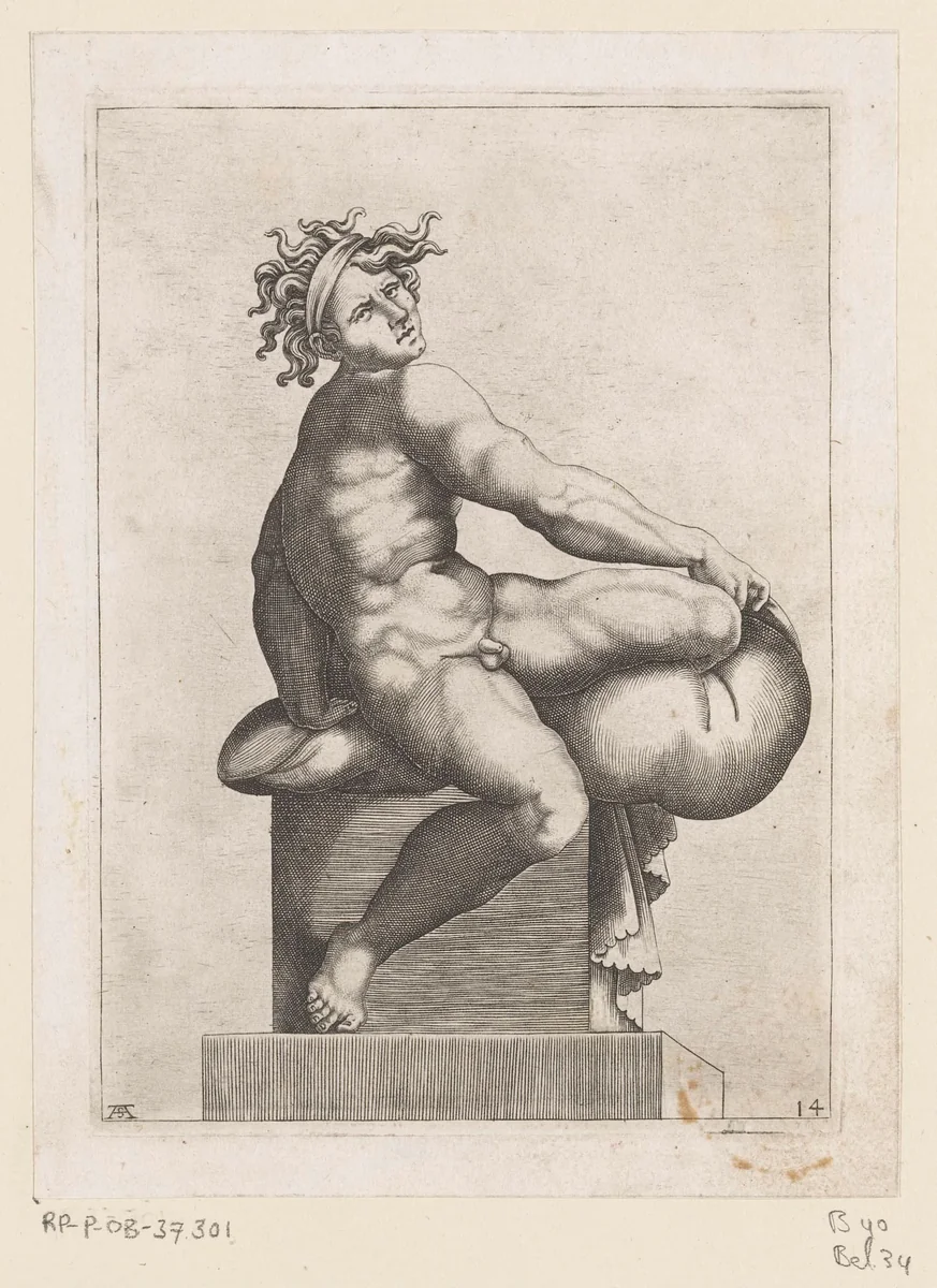 Zittend naakt by Unknown, print, 1585