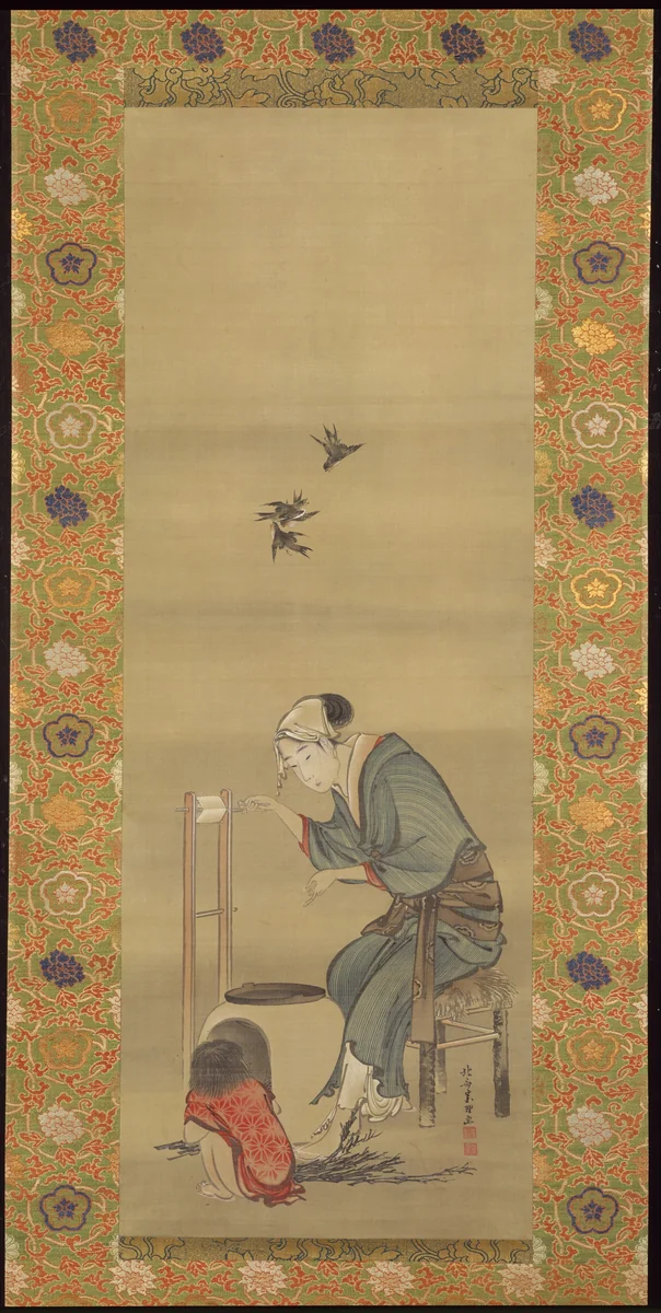 Woman Spinning Silk by Katsushika Hokusai (葛飾 北斎), painting, 1790