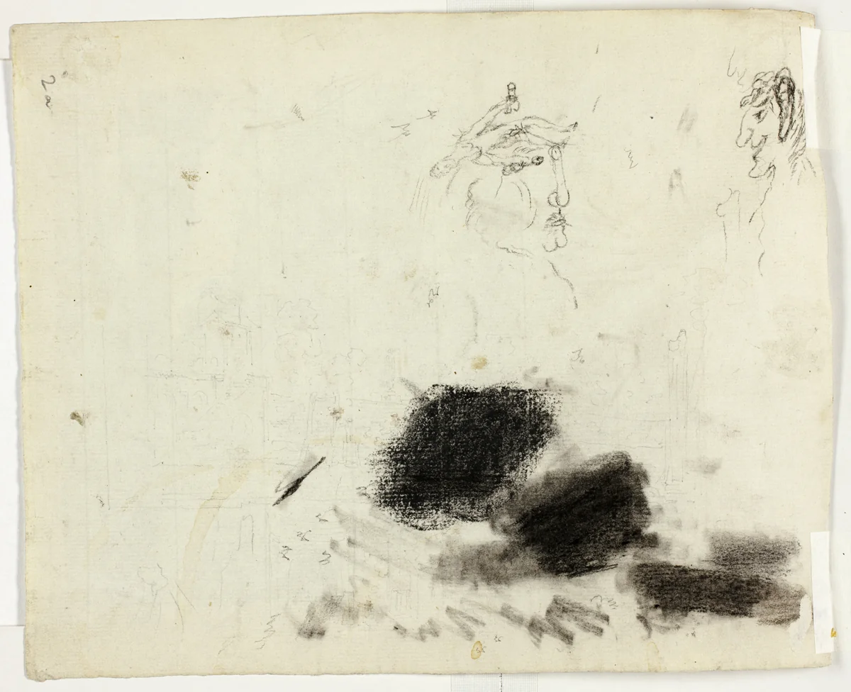 Sheet of Sketches: Architectural and Erotic Drawings by Pierre Antoine Mongin, drawing, 1781-1827