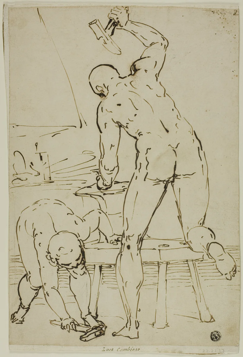 Vulcan's Forge by Luca Cambiaso, drawing, 1568-1572