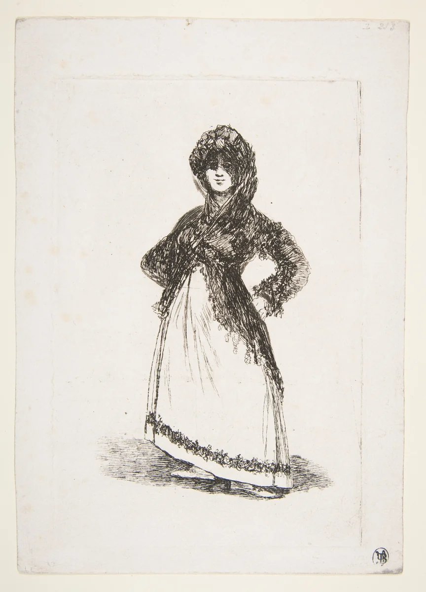 A Maja standing with hands on her hips by Goya, print