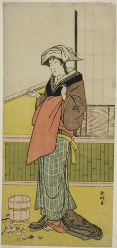 The Actor Nakamura Riko I as Moshio (?) in the Play Honda Yayoi Meoto Junrei (?), Performed at the Ichimura Theater (?) in the Seventh Month, 1778 (?) by Katsukawa Shunko, print, 1773-1783