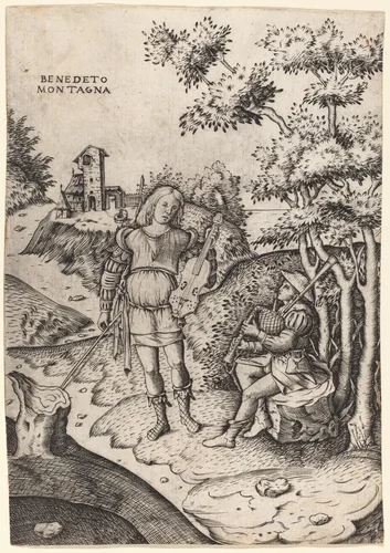 Apollo and Marsyas by Benedetto Montagna, print, 1515-1520