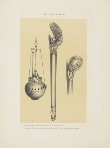 Wierookvat en pijpenhouder by anonymous, print, 1872