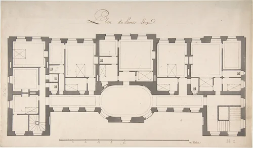 Ground Plan for Second Floor of a Palace by Degana, drawing, 1700-1799