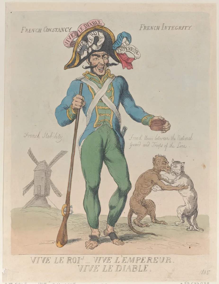 Vive Le Roi! Vive L'Empereur. Vive Le Diable. by Thomas Rowlandson, print, 1815