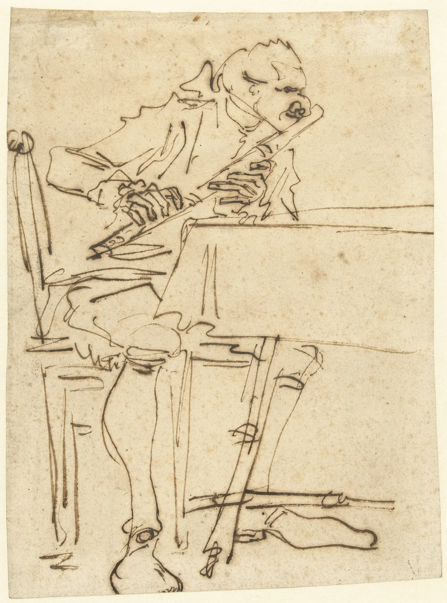 Karikatuur van een fluitspeler by anonymous, drawing, 1700-1800