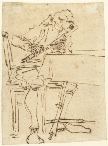Karikatuur van een fluitspeler by anonymous, drawing, 1700-1800
