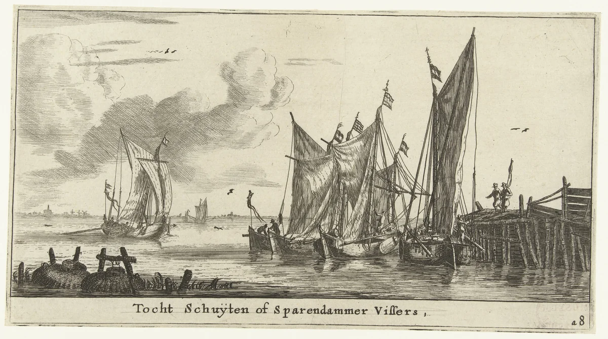 Tochtschuiten of Spaarndamse vissersboten by Reinier Nooms, print, 1652-1654